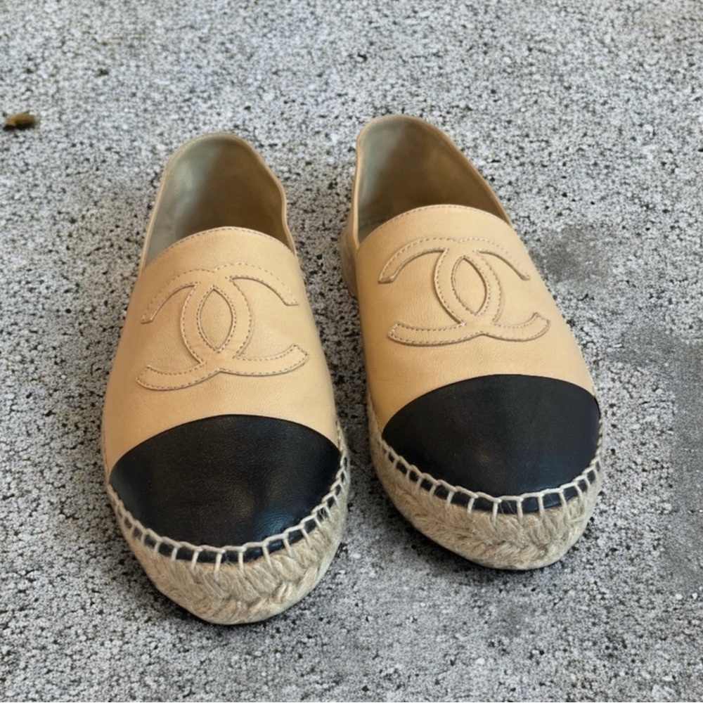 EUC CHANEL Tan and Black Espadrilles